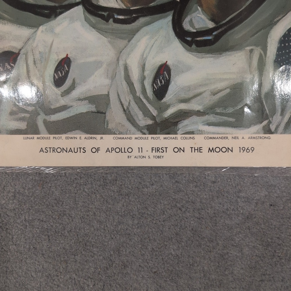 Vtg 1969 Apollo 11 Astronauts First On The Moon Alton S Tobey Print Laminated - Picture 2 of 5
